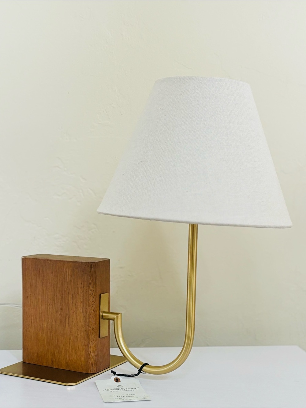 Hearth & Hand with Magnolia Wood and Brass Mid Tone Bookshelf Lamp NWT